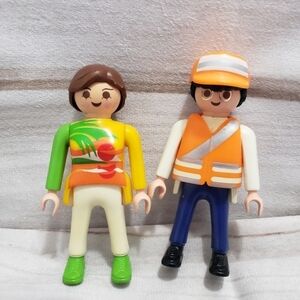 Vintage Playmobil Figures Set Of 2 Sanitation Worker Tropical Shirt Girl Posable